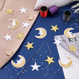 Computerized Embroidery Non Woven Fabric Iron On/Sew On Patches, with Polyester Thread Costume Accessories, Hot Melt Adhesive on the Back, Moon & Star, Mixed Color, 28~38x29~34x1.5~2mm, 100pcs