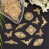 80Pcs 8 Style Iron Filigree Joiners Links, Mixed Shapes, Golden, 22~51x30~81x0.5~3mm, 10pcs/style