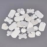 Aluminum Big Pendants, Stamping Blank Tags, Mixed Shapes, Silver, 25.5~51x25.5~41x1mm, Hole: 3~3.5mm, 32pcs/box.