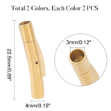4Pcs 2 Style 304 Stainless Steel Bayonet Clasps, Ion Plating (IP), Tube, Golden & Stainless Steel Color, 22.5x4x5mm, Hole: 3mm