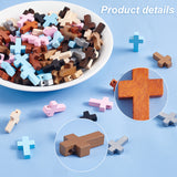 128Pcs 8 Styles Wood Dyed Pendants, Religion Cross Charms, with 1 Bundle Winding Waxed Polyester Cord, Mixed Color, 21.5~22x1~15x1~5mm, Hole: 1.5~2mm, 16pcs/style