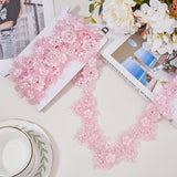 Polyester Lace Trim, Floral Lace Ribbon with Plastic Bead, Garment Accessories, Pink, 2-1/4~2-3/8 inch(58~60mm), 3 yards/set
