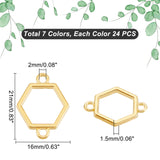 168Pcs 7 Colors Hollow Frame Alloy Connector Charms, Cadmium Free & Lead Free, Hexagon, Mixed Color, 21x16x1.5mm, Hole: 2mm, 24pcs/color