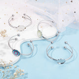 304 Stainless Steel Double Wire Cuff Bangle Makings, with Ball Tip, Flat Round Tray Settings, Blank Bangle Base, Stainless Steel Color, 1/8~3/4 inch(0.4~2cm), Inner Diameter: 2-1/2 inch(6.2cm), Tray: 20.2mm, 8pcs/bag