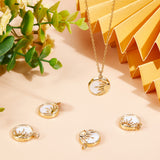 5Pcs Natural Shell Pendants, with Brass Findings & Jump Ring, Long-Lasting Plated, Flat Round with Sun Charm, Real 18K Gold Plated, 18x15.5x4mm, Jump Ring: 5x1mm, 3mm Inner Diameter