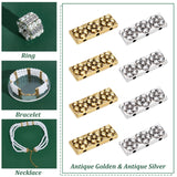 100Pcs 2 Colors Tibetan Style Alloy Multi-Strand Links, Spacer Bar, Rectangle with Flower, Antique Silver & Antique Golden, 17x6.5x4mm, Hole: 1.2mm, 50pcs/color