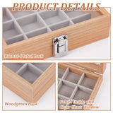 12-Slot Rectangle Wood Pendant Necklace Jewelry Storage Presentation Boxes, with Velvet Inside and Clear Glass Window, Goldenrod, 20x15.7x5.1cm