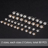 Iron Stud Earring Findings, with Clear Cubic Zirconia & Loop, Plastic Ear Nuts, Platinum & Golden, Earring Findings: 80pcs/box