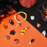 20Pcs 10 Styles Halloween Opaque Resin Pendants, with Platinum Tone Iron Loops, Ghost & Pumpkin & Castle, Mixed Shapes, Mixed Color, 24~35.5x14.5~26x5~8.5mm, Hole: 2mm, 2pcs/style