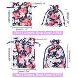 16Pcs 8 Style Cotton and Linen Cloth Packing Pouches, Drawstring Bag, Rectangle with Sakura Pattern, Mixed Color, 10~14x8~10x0.25~0.3cm, 2pcs/style