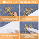 4Pcs 2 Colors Polyester Metallic Thread Embroidery Applique Patch, Sewing Craft Decoration, Religion Cross with Flower, Mixed Color, 277x188x1.5mm, 2pcs/color