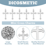 200Pcs 304 Stainless Steel Cross Pendants, Stainless Steel Color, 17.5x10x0.8mm, Hole: 0.9mm