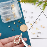 40Pcs 4 Style 304 & 201 Stainless Steel Stud Earring Findings, with Hole and 20Pcs Ear Nuts, Golden & Stainless Steel Color, 9~9.5x7~9.5mm, Hole: 1mm, Pin: 0.7~0.8mm, 10Pcs/style