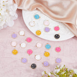 70Pcs 7 Colors Alloy Enamel Pendants, Light Gold, Flat Round with Smiling Face Charm, Mixed Color, 19x16mm, 10pcs/color