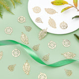 30Pcs 3 Style 304 Stainless Steel Pendants, Filigree Finding, Textured, Flat Round & Leaf & Teardrop, Golden, 20~33.5x15~19x0.5~1.2mm, Hole: 1~2mm, 10pcs/style