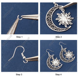 Sun & Star Drop Earring DIY Making Kit, Including Alloy Pendants & Links, Glass Beads, Brass Linking Rings & Pin & Earring Hooks & Jump Rings, Antique Silver, 136pcs/box