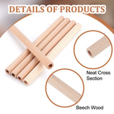 40Pcs Unfinished Beech Wood Rods, Craft Stick, Hollow, Column, Tan, 20x1.5cm, Hole: 8mm