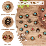 40 Sets 4 Colors  Zinc Alloy Buttons, with Synthetic Turquoise and Iron Screws, for Purse, Bags, Leather Crafts Decoration, Flower, Mixed Color, 14x5mm, Hole: 2.5mm, 10 sets/color