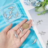 12Pcs 304 Stainless Steel Pendants, Shark Charm, Stainless Steel Color, 17.5x32x3.5mm