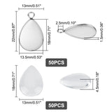 50Pcs 304 Stainless Steel Pendant Cabochon Settings, Milled Edge Bezel Cups, Drop, with 50Pcs Transparent Teardrop Glass Cabochons, Stainless Steel Color, Tray: 18x13mm, 22x13.5x1.5mm, Hole: 2.5mm