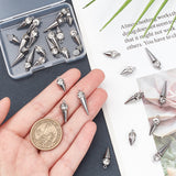 30Pcs 3 Styles  202 Stainless Steel Pendants, with Rhinestones, Cone/Spike Charm, Stainless Steel Color, Crystal, 14~23x6x5~5.5mm, Hole: 1.2mm, 10pcs/style
