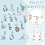 Sea Animal Theme Tibetan Style Alloy Pendant Decoration, with Lobster Claw Clasps, Antique Silver & Platinum, 30~38mm, 15 style, 2pcs/style, 30pcs/set