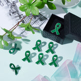 30Pcs Awareness Ribbon Enamel Pins, Platinum Alloy Brooches for Backpacks Clothes Jackets Hats, Dark Green, 26x21x1.5mm, Pin: 1mm
