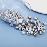 210Pcs 6 Style Handmade Porcelain Beads, Rondelle with Flower Pattern, Mixed Color, 8~8.5x7~7.5mm, Hole: 3~3.5mm, 35pcs/style