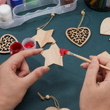 2 Sets 2 Style Christmas Theme Wood Pendants Decoration, for Christmas Tree Hanging Decorations, Star & Heart, Mixed Shapes, 107~117mm, 12pcs/set, 1 set/style