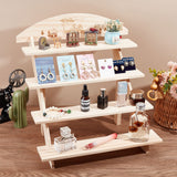 4-Tier Pine Wood Retail Display Racks, Countertop Small Merchandise Display Risers, for Figures, Gemstone, Earring Display Cards, Jewelry Storage, BurlyWood, Finished Product: 27x40x38cm