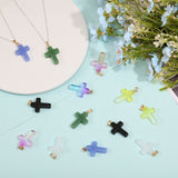 40Pcs 8 Colors Glass Pendants, with Golden Plated Iron Findings, Cross, Mixed Color, 28.5x18x4.5mm, Hole: 5.5x3mm, 5Pcs/color