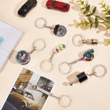 7Pcs 7 Style Alloy Keychains, with Iron Key Rings, Gear & Automotive Piston & Wrench, Mixed Color, 7.1~12.2cm, 1pc/style