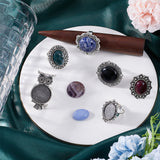 DIY Gemstone Finger Rings Making Kit, Including Bowknot & Owl & Flower Adjustable Alloy Ring Settings, Natural & Synthetic Mixed Stone Cabochons, Antique Silver, 12Pcs/bag