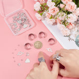 DIY Charm Cuff Ring Making Kit, Including Stainless Steel Loop Ring Base & Charms, Heart & Skeleton Key, Stainless Steel Color, 60Pcs/box