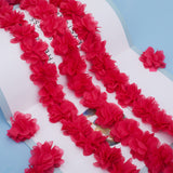 5 Yards Polyester Chiffon Lace Trim, 3D Flower Lace Ribbon for Costume Decoration, Deep Pink, 1-7/8~2 inch(49~51mm)
