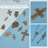 DIY Jewelry Making Finding Kit, Including 90Pcs 15 Styles Tibetan Style Pendants & Connector Charms, Crucifix Corss & Oval & Jesus, Antique Bronze, 6Pcs/style
