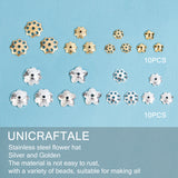 80Pcs 8 Style 304 Stainless Steel Bead Caps, Flower, Mixed Color, 10pcs/style