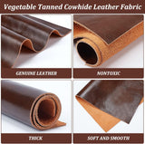 Vegetable Tanned Cowhide Leather Fabric, Oil Wax Bark, Square, Coconut Brown, 30x30x0.15cm