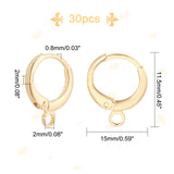 30Pcs Brass Huggie Hoop Earring Findings, with Loop, Ring, Real 18K Gold Plated, 12 Gauge, 15x11.5x2mm, Hole: 2mm, Pin: 0.8mm