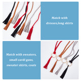 4Pcs 4 Color Microfiber Braided Chain Belts, Imitation Leather Double Tassel Charm Thin Waist Belts, with Golden Alloy Round Knotted Buckle, for Shirt Skirt Dress Overcoat, Mixed Color, 45-1/8 ~47-1/4 inch(114.5~120cm), 1Pc/color