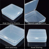 Polypropylene(PP) Plastic Boxes, Bead Storage Containers, with Hinged Lid, Square, Clear, 12.5x12.5x3.5cm
