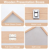 Wooden Presentation Boxes for Badge Storage and Display, with Glass Window and Hangers, Rectangle, BurlyWood, 24x35x5cm, Inner Diameter: 22.3x33.3cm