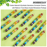20Pcs Chakra Natural & Synthetic Gemstone Connector Charms, with Platinum Tone Brass Crystal Rhinestone Findings, Round, 55x6~6.5mm, Hole: 2~2.5mm