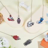 Halloween Printed Acrylic Pendant Ceiling Fan Pull Chain Extenders, Bottle/Skull with Mushroom/Skull with Heart Pendant Decoration, with Iron Ball Chains, Platinum, 361~365mm, 6 style, 1pc/style, 6pcs/set