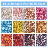 12 Colors Glass Twist Bugle Beads, Silver Lined, Round Hole, Mixed Color, 6x2mm, Hole: 0.8mm, about 295pcs/color, 3540pcs/box