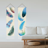 Polyester Decorative Wall Tapestrys, for Home Decoration, with Wood Bar, Rope, Rectangle, Feather Pattern, 1300x330mm