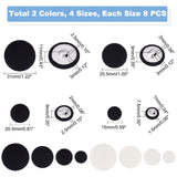 64Pcs 8 Style Lint and Aluminum Buttons, for Clothes, Round, Mixed Color, 15~31x7.5~11mm, Hole: 1~2.5x1.5~3mm, 8pcs/style