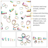 48Pcs 6 Style Ion Plating(IP)/Vacuum Plating  304 Stainless Steel Snap On Bails, Rainbow Color, 4~12x4~11x3~7mm, 8pcs/style