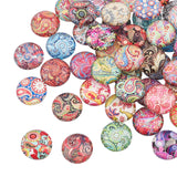 Glass Cabochons, Half Round/Dome with Flower, for Jewelry Making, Colorful, 12x4mm, 100pcs/box
