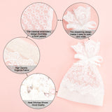 Organza Gift Bags with Lace, Rectangle with Flower Pattern, Creamy White, 14~15x10~11cm